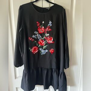 Floral embroidered black dress